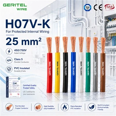 Câble H07V-K de 25 m² pour équipements industriels et armoires de distribution