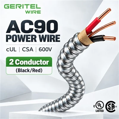 Câble de câblage ouvert AC90 Cuivre 2C Noir Rouge CUL CSA 600V